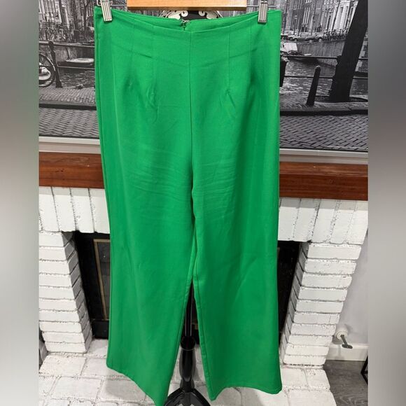 Windsor Women Pants Slacks Green Medium Wide Leg High Waist Stretch Party Work - Picture 1 of 7